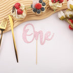 First Birthday Cake Topper - Glitter Pink 1st Birthday Cake Decorations, One Year Old Cake Smash Decor, One Sign Cake Top Photo Booth Props (Pink)