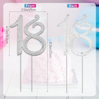 KALIONE 18 Cake Topper, Number 18, Crystal, Silver, 3.35inx8.27in, 1 Count, Birthday, Anniversary