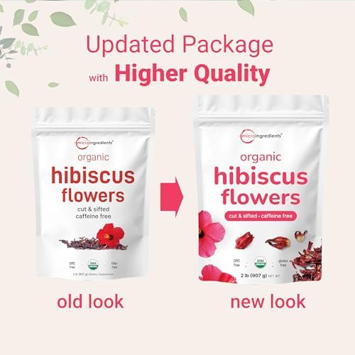 Organic Hibiscus Flowers, 2lbs (450+cups) | Flor de Jamaica, Loose Leaf Tea for Hibiscus Tea Bags | Cut & Sifted Dried Leaves | Caffeine Free, Non-GMO, No Sugar