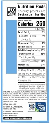 CLIF BAR - Energy Protein Bars - Blueberry Almond Crisp - Made with Organic Oats - Energy Bars - Non-GMO - (5 Pack)
