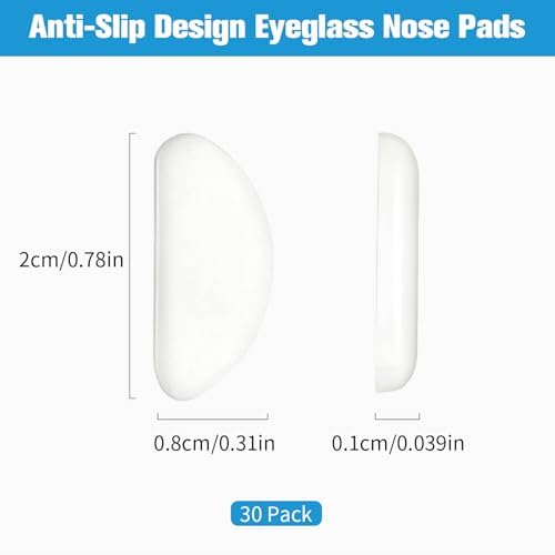 Eyeglass Nose Pads,30 Pack Clear Soft Silicone Adhesive Nose Pads for Glasses and Plastic Frames,Eyeglass Nose Pads Anti Slip to Keep Glasses from Sliding for Eyeglasses & Sunglasses Accessories