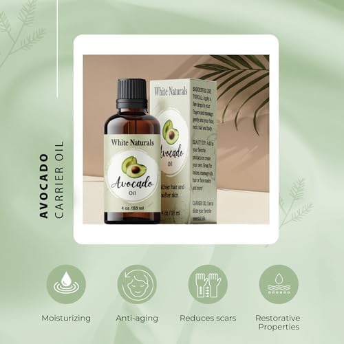 Organic Avocado Oil Unrefined Virgin, 100% Pure & Natural, Cold Pressed, Moisturizing for Skin Care, Massage, Hair Growth, and to Dilute Essential Oils, Carrier Oil For Aromatherapy 4oz