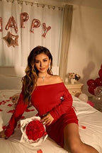 GOKATOSAU Women's Sexy Casual Off Shoulder Long Sleeve Lace Up Loose Club Mini Dress