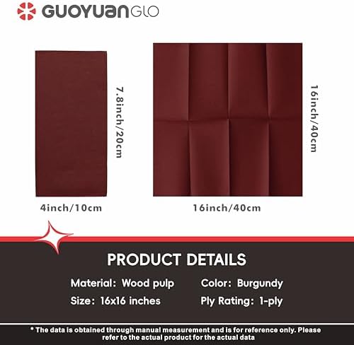 Disposable Linen Feel Dinner Napkins Burgundy Cloth-Like Paper Napkins Disposable Guest Napkins for Dinne,Parties, Weddings or Events,16”x16”-50 Pack