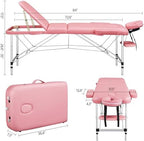 Yaheetech Massage Tables Portable Tattoo Table Adjustable Lash Bed Aluminium 3 Folding Spa Bed with Non-Woven Bag 24 inch Wide Pink
