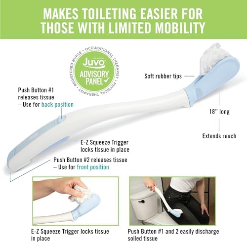 Juvo Toilet Aid - Personal Bottom Wiping Tool, Bathroom Mobility Aid for Disabled, Elderly, and Surgery Recovery - 18" long wand with hygienic cover