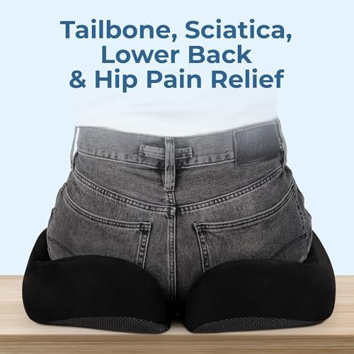 5 STARS UNITED Seat Cushion - Memory Foam Chair Cushion for Tailbone Pain Relief - Ergonomic Support for Coccyx, Sciatica & Butt - Office, Desk & Gaming Chair, Car Seat, Wheelchair, Black Suede