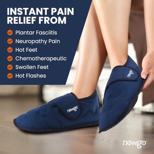 NEWGO Foot Ice Pack Slippers for Foot Heel and Arch Pain Relief, 2 Pack Reusable Gel Cooling Slippers for Plantar Fasciitis, Achilles Tendonitis, Toe Injuries, Heel Spurs