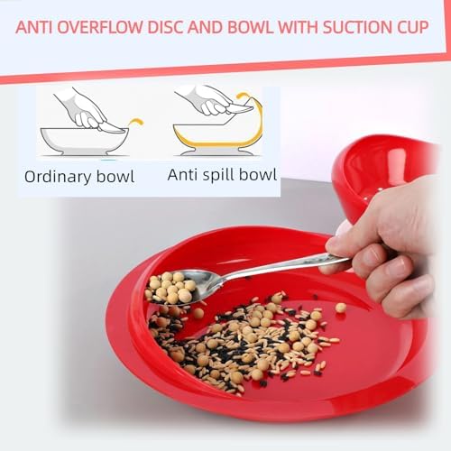Spill Proof Scoop Plate and Bowl with Non-Skid Suction Base, Adaptive Dinnerware, Suitable for the Elderly, Patients with Parkinson's Disease, Hand Injuries, etc.White(1 Plate+1 Bowl)