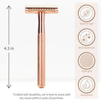 Bambaw Safety Razor for Women with 5 Double Edge Blades, Double Edge Razor, Single Blade Razors for Women and Men, Reusable & Plastic Free – Rose Gold