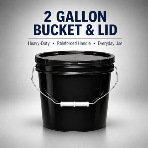 MKS Plastics 2-Gallon Bucket with Airtight Lid – Made in USA, Food Grade BPA Free Plastic, Heavy Duty Multi-Use, Metal Handle with Grip, Stackable Storage – Black, 1 Pack