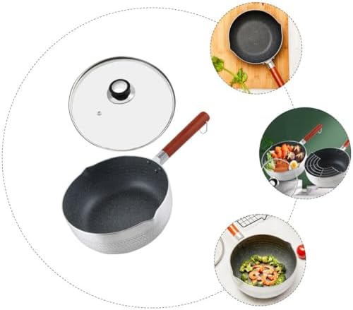 BESTonZON Japanese Style 18cm Non-stick Milk Pot with Lid and Wooden Handle, Multi-purpose Cooking Saucepan for Instant Noodles and Food, Kitchen Heating Pot for Home Use