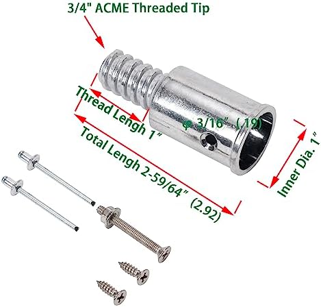 Threaded Tips Replacement for Extension Poles Repairing, Push Broom Handle Threaded End (1 in & 3/4 in)