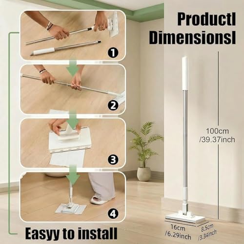 Mini Mop for Hard-to-Reach Areas | Zero-Touch Cloth Changing | 39" Extendable Handle 360° Swivel Head Multi-Surface Dust Mop for Bathroom Wall Floor Gap Cleaning (1 mini mop+5 Cloths)