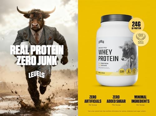 Levels Grass Fed Whey Protein Powder, No Artificials, 24G of Protein, Vanilla Bean, 2LB