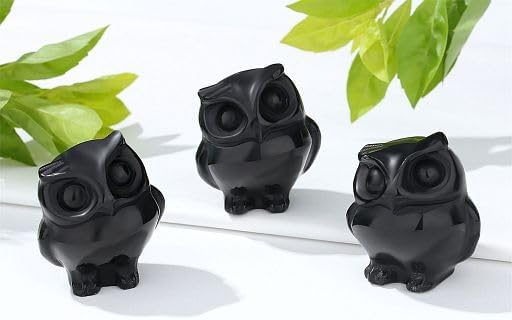 YATOJUZI Owl Decor Natural Black Obsidian Stone Hand-Carved Polished Owls Statue Figurines Crystal Energy Spiritual Gifts for Women Thanksgiving Day Christmas Home Office Desk Decorations 1.5"