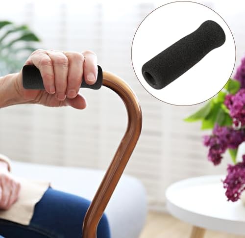 Cane Handle Grip Replacement, 2 PCS Walking Stick Grips for Seniors, Offset Handle Crutch Hand Grips, Black Foam Accessories