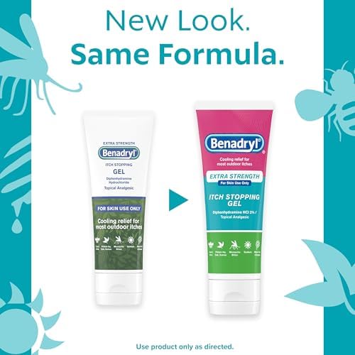 Benadryl Topical Itch Relief Gel, Extra Strength, Contains 2% DIPHENHYDRAMINE HCL, Soothing Relief from SCRAPES, Insect Bites, Sunburn, Poison Ivy and More, Great for Outdoors, 3.5 FL OZ