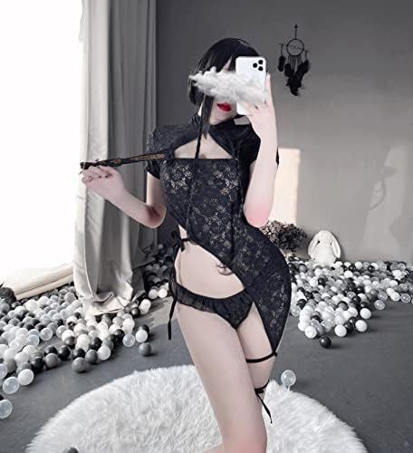 SINMIUANIME Sexy Womens Qipao Dress Cheongsam Lingerie Set Anime Cosplay Sleepwear With The Same Socks