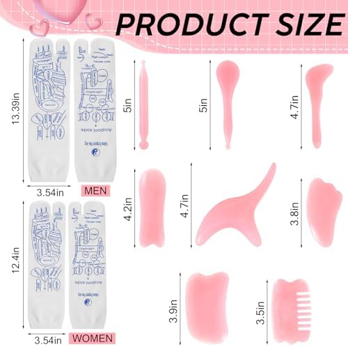 Threlaco 2 Pairs Reflexology Socks with Acupressure Massage Tools Set of 8 Foot Pain Relief Remedy Acupoint Massage Socks Tools for Women, Beginners, Yoga, Pilates