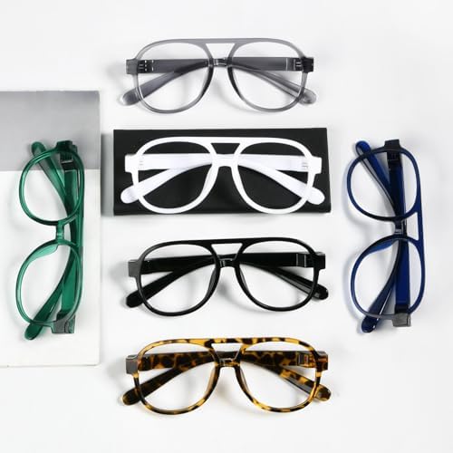 Eyekepper Pilot Reading Glasses for Men with Metalless Screwless Spring Hinge - 6 Pack Oversize Readers