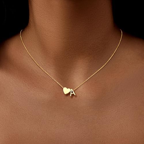 Inerney Easter Gifts for Kids Teen Girls Gold Heart Initial Necklace for Women 14K Gold Plated A-Z Letter Pendant Necklace Dainty Personalized Name Necklace Gift Jewelry Easter Basket Stuffers for Women