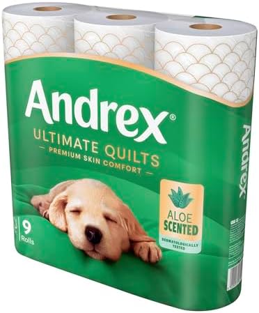 Andrex Ultimate Quilts Toilet Tissue 36 Rolls with Aloe Vera Fragrance, Air Pocket Technology for Soft, Thick Sheets - Bulk Pack of 36 Quilted Toilet Rolls, FSC Certified