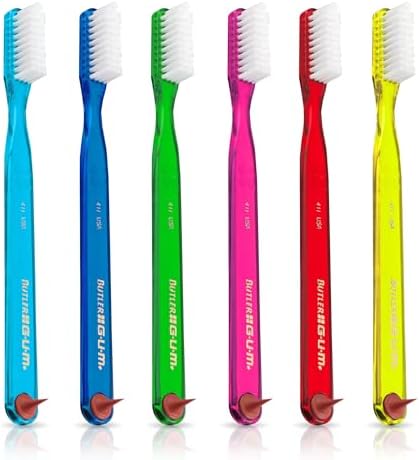 GUM Classic Soft Toothbrush, Full Head, Includes Rubber Tip Dental Pick 1 Count (Pack of 6)