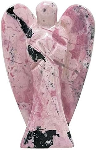 2 Inch Pink Peruvian Rhodonite Guardian Angel Figurine Hand-Carved Natural Stone, Excellent to Aid Self-Esteem and Self-Confidence