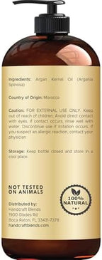 Handcraft Blends Moroccan Argan Oil - 16 Fl Oz - 100% Pure and Natural - Premium Grade Carrier Oil for Skin and Hair - Hair and Body - Massage - Cold-Pressed