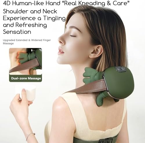 Neck and Shoulder Massager,Portable Shiatsu Back Massage Hand-Shaped Deep Tissue 4D Kneading Massager with Heat for Pain Relief and Muscle Relax,Gifts for Women Men,(Green)