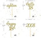 24 Pcs Glitter 18th Birthday Cupcake Toppers for Celebrating 18th Birthday Party Decorations for Eighteen Years Old Birthday Party Supplies (Gold2)