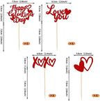 24 Pack Happy Galentine's Day Cupcake Toppers Red Glitter XOXO Sweet Love Heart Love You Valentine Cupcake Food Picks Happy Valentine's Day Theme Birthday Party Cake Decorations Supplies