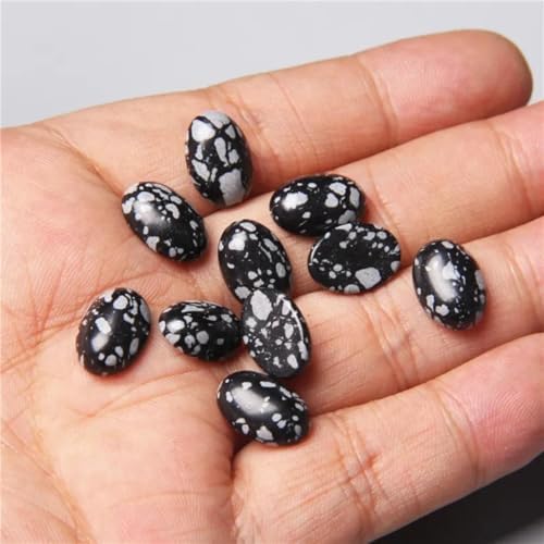 10pcs Natural Snowflake Obsidian Cabochons Flatback Semi-Precious Gemstones Healing Quartz Chakra Crystal Stone for Jewelry Making Wholesale（13×18mm）