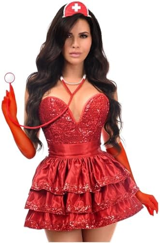 Daisy corsets womens Daisy Corsets Top Drawer 5 Pc Red Sequin Nurse Corset Costume