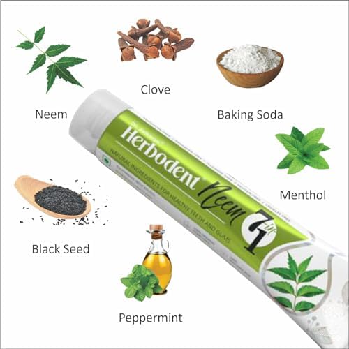Herbodent® NEEM 7 in 1 Toothpaste- 6.53oz/185g Pack of 1 | Organic Herbs-Neem, Black Seed & Xylitol for Anti Cavity, Cardamom & Mint for Freshness, Baking Soda for great Cleaning-No Fluoride & Paraben