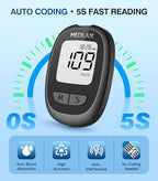 Medilax Blood Glucose Monitor Kit, 100 Test Strips & 100 Lancets Blood Sugar Testing Kit with Glucometer and Lancing Device, No Coding, 500 Storage Glucose Monitor for Home Use, Diabetes Testing