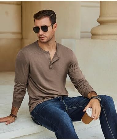 COOFANDY Men's Henley T-Shirt Long Sleeve Casual Lightweight Pullover Shirts Soft Stretch Basic Tees Fall Tops