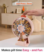 Pill Dispenser 14 Day – Rotating Medicine Organizer Wheel with Push Button, Wall Mounted or Desktop Manual Pill Dispenser for Elderly & Seniors, Large Capacity Vitamin & Medication Organizer