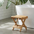 2 Pack 12 Inch Folding Bamboo Stool, No Assembly Small Bamboo Folding Step Stool Shower Bench Seat for Bathroom, Sauna and Leg Shaving, (11x11x12.6 Inch)