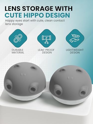 SPORTS WORLD VISION 1PC Grey Hippo Fun Contact Lens Case, Distinctive Cute Animal Design Contact Lenses Case Box, Portable, Lightweight, Cute & Fun Travel Storage/Soaking Lens Solution Case