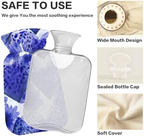 OTVEE Animal Print Heart Design Hot Water Bottle with Cover, BPA Free PVC 2L Large Hot Water Bag for Pain Relief Menstrual Cramp Sore Muscles Hot and Cold Compress Therapy