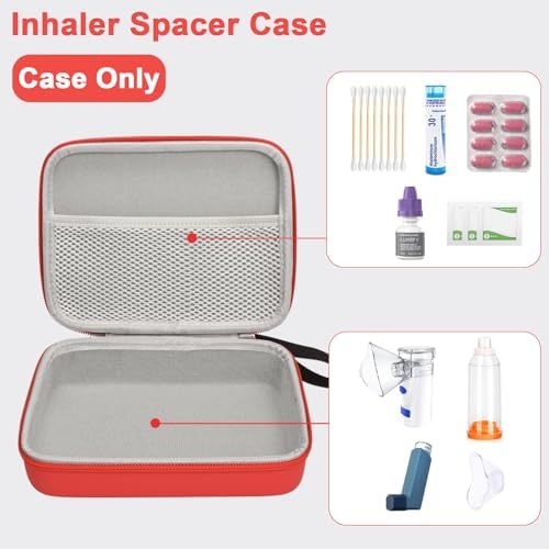 Klawdsky Hard Travel Case for Asthma Inhaler, Inhaler Spacer Case for Kids and Adults, Masks, Red (Bag Only)