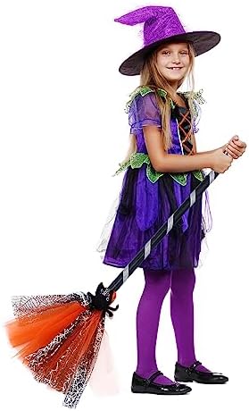 Halloween Witch Broom Kids Cosplay Accessory Lightweight Small Witch Broomstick Prop for Halloween Party Decoration