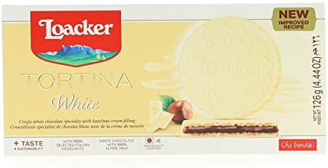Loacker Tortina White - Individually Wrapped Premium White Chocolate Enrobed Crispy Wafer Tartlets with Hazelnut Cream Filling - Pack of 12