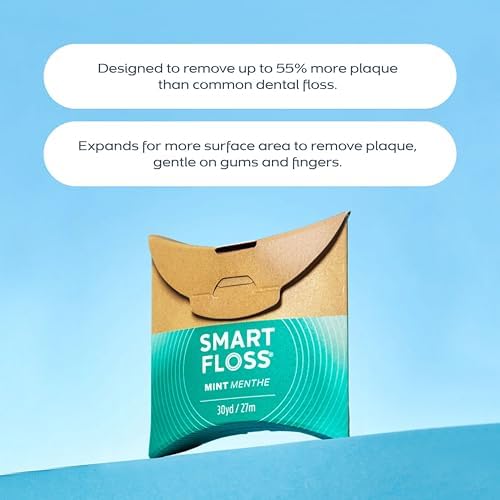 drTung's Smart Floss Mint for Teeth - Natural Expanding Dental Floss, Gentle on Tooth & Gums, Expands & Glides, PTFE & PFAS Free, Certified Organic Mint Essential Oils - Pack of 2