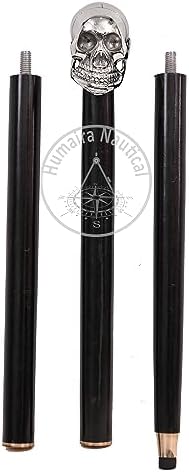 Humaira Nautical Solid Brass Silver Skull Head Walking Cane Wooden Black Walking Stick Designer Fashion Cane for Men