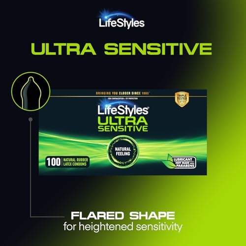 LifeStyles Ultra Sensitive Premium Lubricated Natural Latex Condoms Value Pack - 100 Count, 1 Pack - Triple Tested for Best Protection, Made with UltraGlide Silicone Lube