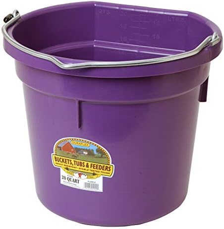 Little Giant® Flat Back Plastic Animal Feed Bucket | Animal Feed Bucket with Metal Handle | Horse Feed & Water Bucket | 20 Quarts | Purple