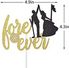 Love Ever Cake Topper for Golf Theme Wedding Party Decorations, Golf Wedding Cake Decor, Bride and Groom Cake Topper (Double-sided Gold Glitter)